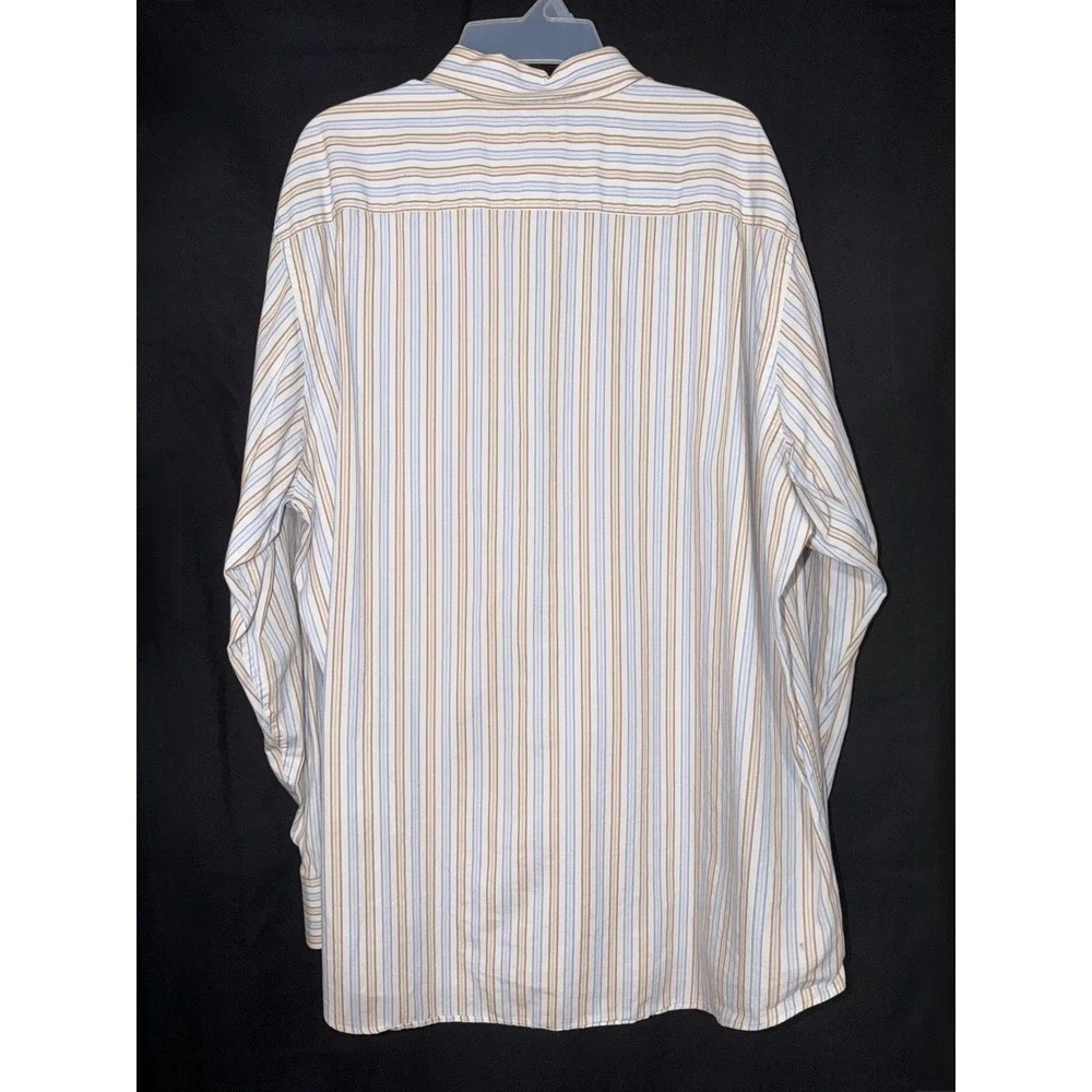 Banana Republic Mens XXL Blue Tan Striped Cotton Long Sleeve Button Down Shirt